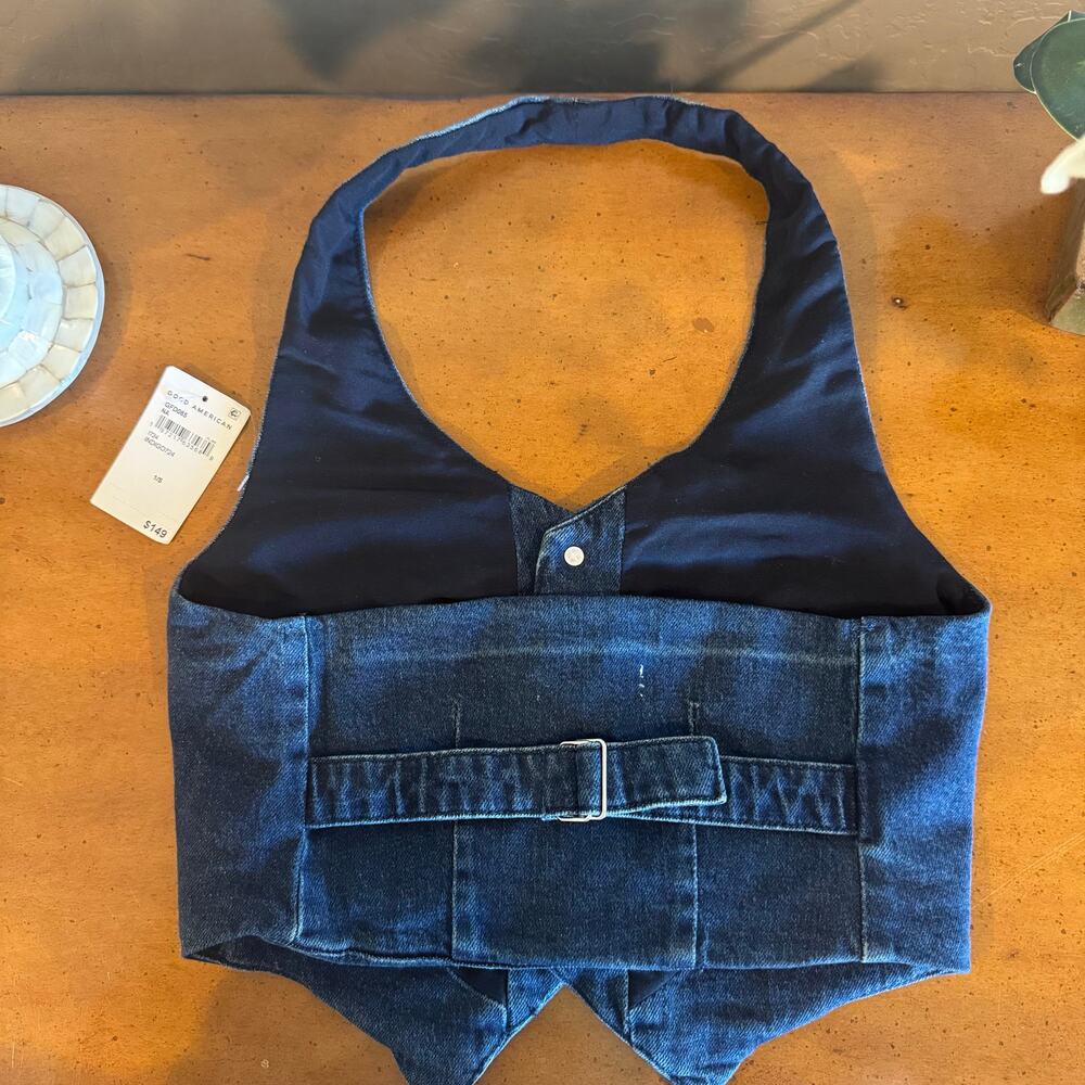 Good American Denim Halter Vest Indigo724 Size Small NWT - Picture 9 of 10